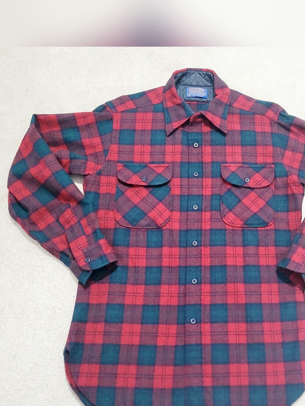 Vintage Pendleton 100% Virgin Wool Board Shirt Red Green Plaid Made In USA Med - Picture 13 of 13